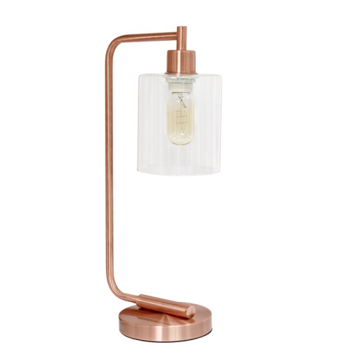 ALL THE RAGES CANADA Simple Designs Bronson Antique Style Industrial Iron Lantern Desk Lamp With Glass Shade, Rose Gold 