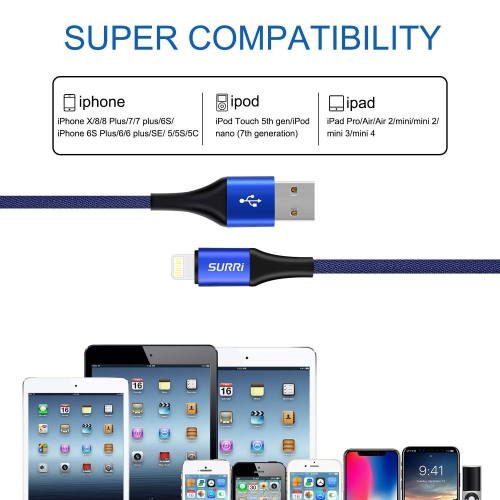 Lightning Cable 3Pack 6ft iPhone Charge Cable Compatible with iPhone XS/XS Max/XR / X/8/7/SE/6S/6/5C/5S Plus/iPad