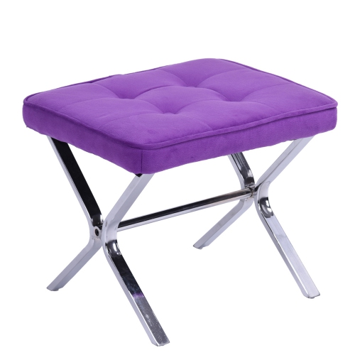 Barcelona Style Recliner with Ottoman Set Lounge Chair in Popular Purple Velvet Fabric Chrome Struture