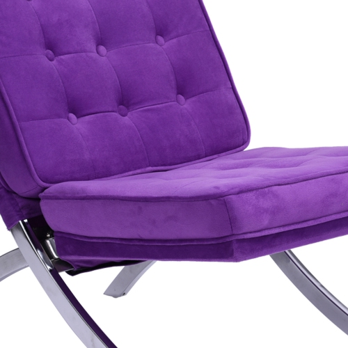 Barcelona Style Recliner with Ottoman Set Lounge Chair in Popular Purple Velvet Fabric Chrome Struture