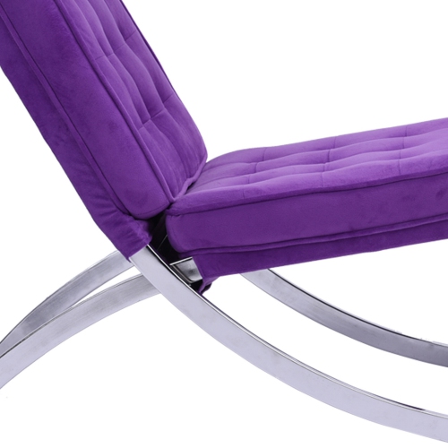 Barcelona Style Recliner with Ottoman Set Lounge Chair in Popular Purple Velvet Fabric Chrome Struture