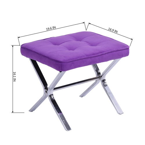 Barcelona Style Recliner with Ottoman Set Lounge Chair in Popular Purple Velvet Fabric Chrome Struture