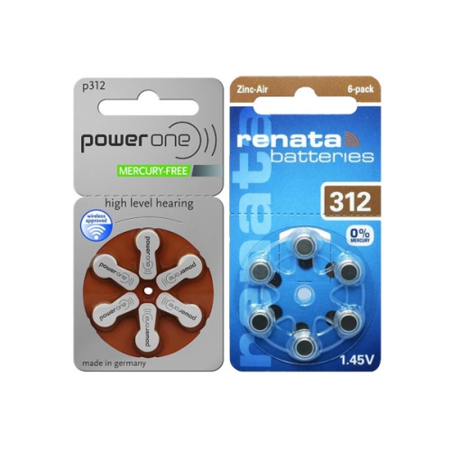 30 x Size P312 PowerOne + 30 x Size 312 Renata Hearing Aid Batteries