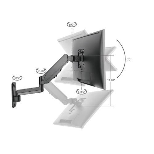 SIIG Accessory CE-MT2L12-S1 Premium Aluminum Gas Spring Wall Mount Single Monitor