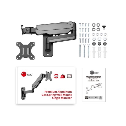 SIIG Accessory CE-MT2L12-S1 Premium Aluminum Gas Spring Wall Mount Single Monitor