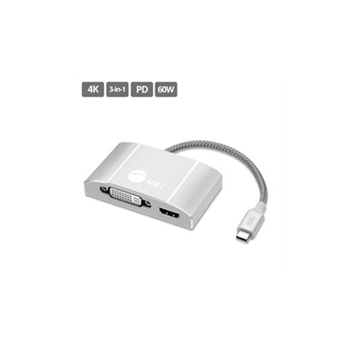 SIIG USB-C to 3-in-1 Multiport Video Adapter with PD Charging - DVI/HDMI/VGA