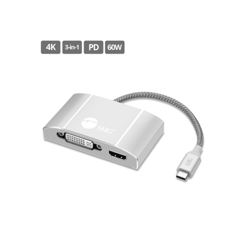 SIIG USB-C to 3-in-1 Multiport Video Adapter with PD Charging - DVI/HDMI/VGA