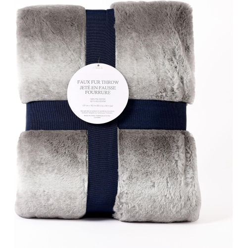 MARKETHOUSE  Faux Fur Throw Blanket – 50 X 60 Inches – Ultra Soft, Fluffy & Cozy – Elegant Grey, Luxury Decorative Blanket for Couch, Sofa, And Bed