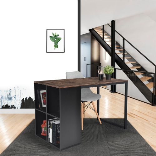 Computer Desk 47" Large Size Office Desk Writing Desk Workstation with Storage Unit Combo(Walnut)