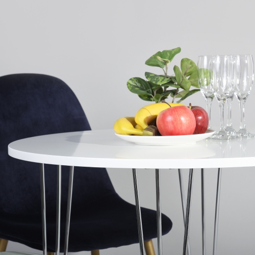 4 Seater Round Wooden Dining Table with Chrome Legs