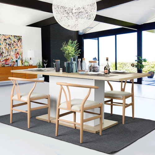 8 Seater Wood Contemporary Homes Dining Table for Kitchen Room with Extension Leaf