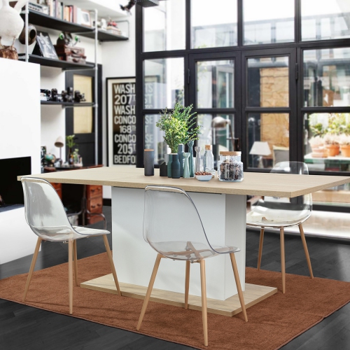 8 Seater Wood Contemporary Homes Dining Table for Kitchen Room with Extension Leaf