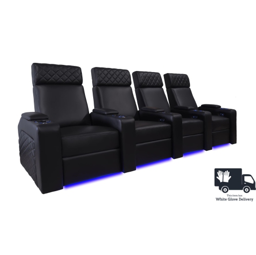 Valencia Zurich Top Grain 15000 Nappa Leather Power Reclining, Lumbar, Black Home theatre Seating 4-seat