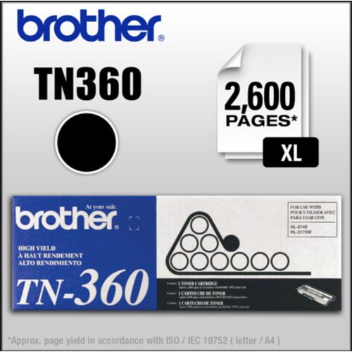 TN360 / Brother TN360. High Yield Black Toner Cartridge, Brother TN-360. For DCP-7030-7040, HL-2140, HL-2170W, 7840W