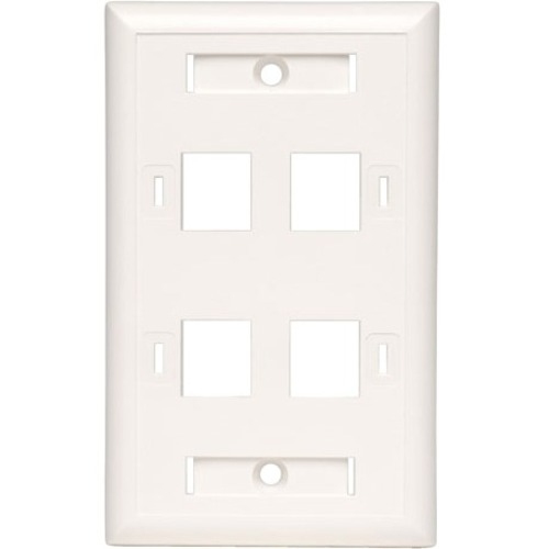 Tripp Lite Quad Outlet RJ45 Universal Keystone Face Plate / Wall Plate, White, 4-Port