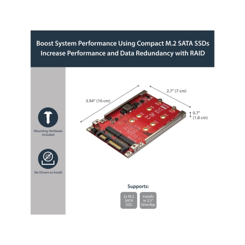 StarTech.com – Adaptateur double port M.2 vers SATA pour baie de disque de 2,5 po - Rouge -