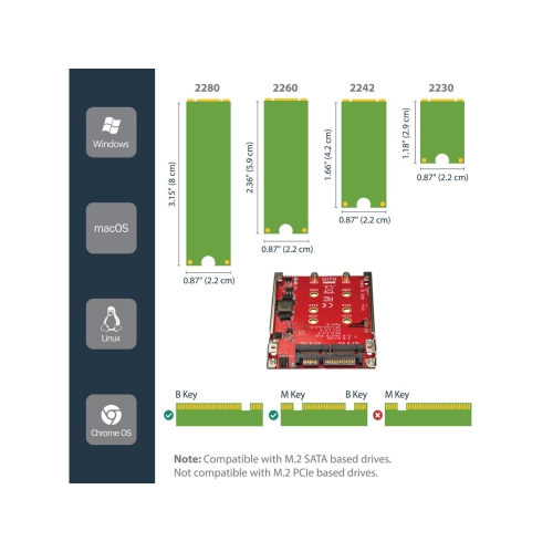 StarTech.com – Adaptateur double port M.2 vers SATA pour baie de disque de 2,5 po - Rouge -