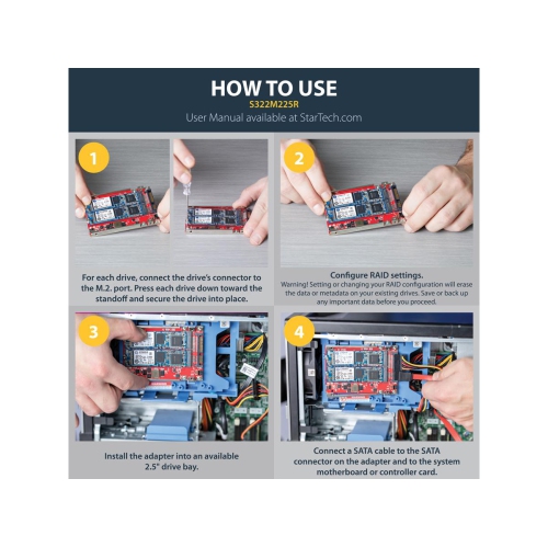 StarTech.com – Adaptateur double port M.2 vers SATA pour baie de disque de 2,5 po - Rouge -
