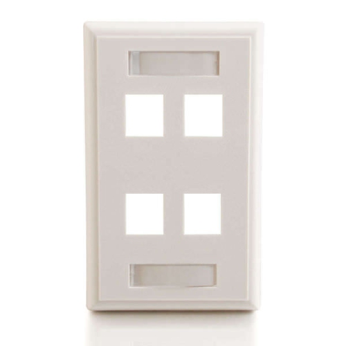 C2G Four Port Keystone Single Gang Wall Plate - White -