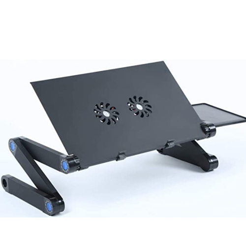 Adjustable Standing Laptop Desk Stand Table Portable Aluminum Lap Riser Holder with Dual-Cooling Fans for Bed Couch Sofa