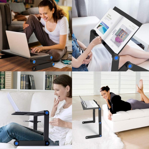 Adjustable Standing Laptop Desk Stand Table Portable Aluminum Lap Riser Holder with Dual-Cooling Fans for Bed Couch Sofa