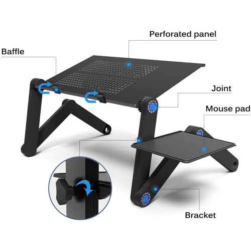 Adjustable Standing Laptop Desk Stand Table Portable Aluminum Lap Riser Holder with Dual-Cooling Fans for Bed Couch Sofa
