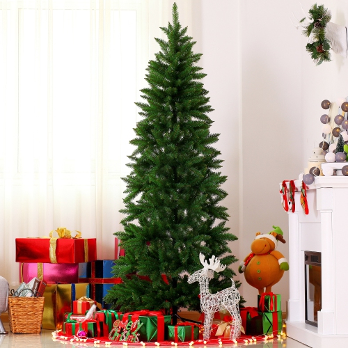 6.9ft Artificial Christmas Tree Evergreen Spruce w/ Metal Stand 865 Branch Tips