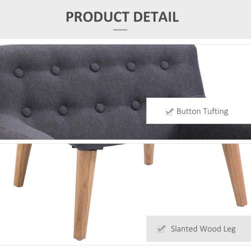 HOMCOM Mid-Century Modern Accent Arm Chair Linen Upholstery Tufted Seat Club Chair with Wood Frame Thick Padded Dark Grey