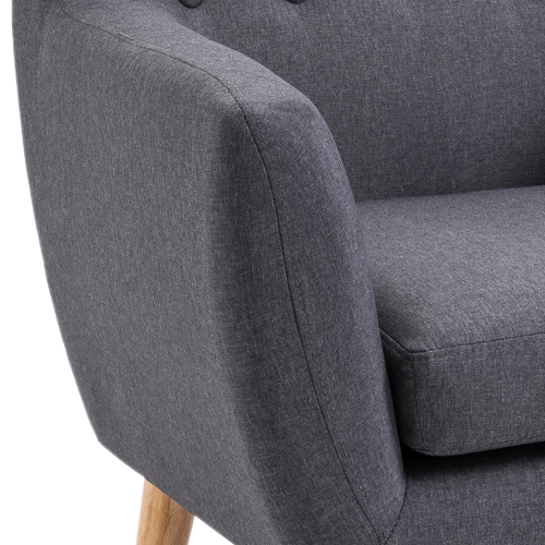 HOMCOM Mid-Century Modern Accent Arm Chair Linen Upholstery Tufted Seat Club Chair with Wood Frame Thick Padded Dark Grey