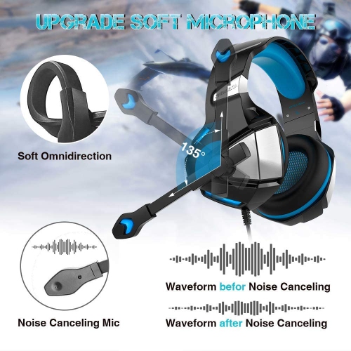 Navor Gaming Over-Ear Headset for PS5 PS4 Switch Xbox One, Gaming Clear Sound Headphones All-in-1 with Mic Stereo Surround Noise Reduction LED Lights