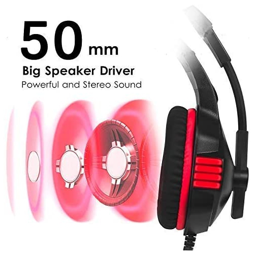 Gaming Headset for Xbox One, PS4, PC, Over Ear Gaming Headphones with Noise Cancelling Mic LED Light, Stereo Bass Surround, Soft Memory Earmuffs for