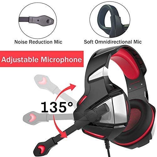 Gaming Headset for Xbox One, PS4, PC, Over Ear Gaming Headphones with Noise Cancelling Mic LED Light, Stereo Bass Surround, Soft Memory Earmuffs for