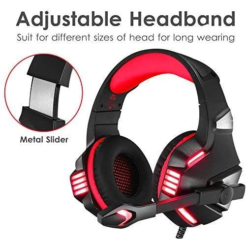 Gaming Headset for Xbox One, PS4, PC, Over Ear Gaming Headphones with Noise Cancelling Mic LED Light, Stereo Bass Surround, Soft Memory Earmuffs for