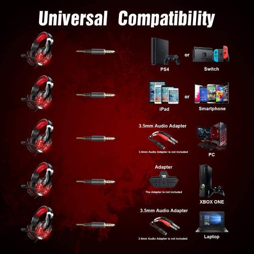 3.5mm Wired Gaming Headphone with Bass Stereo, Noise Isolation & Mic for PS4, XBox, PC, Apple