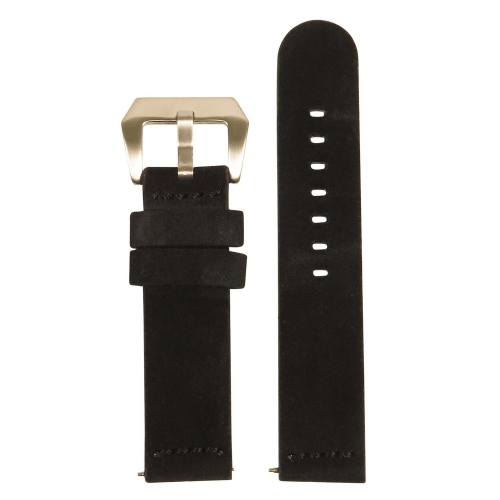 STRAPSCO  Suede Vintage Hand-Stitched Thick Leather Watch Band - Quick Release Strap - 22MM In Black
