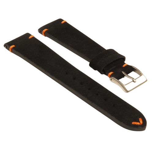 STRAPSCO  Suede Vintage Hand-Stitched Leather Watch Band - Quick Release Strap - 24MM Black & In Orange