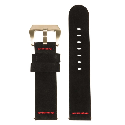 STRAPSCO  Suede Vintage Hand-Stitched Thick Leather Watch Band - Quick Release Strap - 22MM Black & In Red