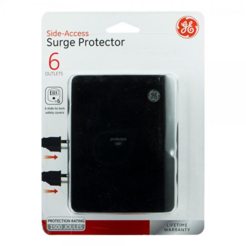 GE  Wall Tap Sur Protector - 6 Outlets, Side Access, 1500 Joules