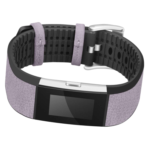 STRAPSCO  Silicone Rubber With Textured Leather Watch Band Strap for Fitbit Charge 2 - In Mauve