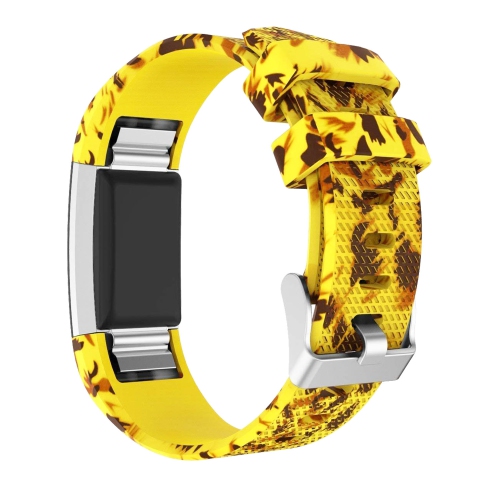 StrapsCo Bracelet de Montre en Caoutchouc de Silicone avec Motif Sauvage & Camo Pour Fitbit Charge 2 - Animaux Jaunes