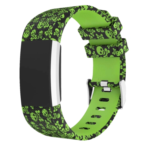 STRAPSCO  Wild & Camo Pattern Silicone Rubber Watch Band Strap for Fitbit Charge 2 - Skulls In Green