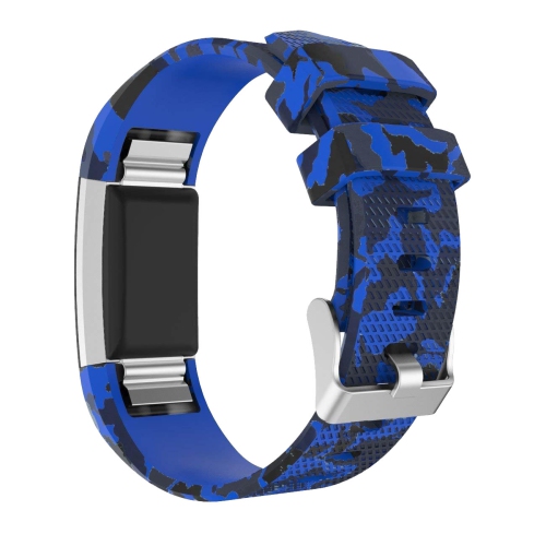 StrapsCo Wild & Camo Pattern Silicone Rubber Watch Band Strap for Fitbit Charge 2 - Blue Camo