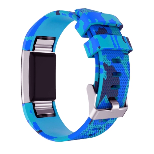 StrapsCo Bracelet de Montre en Caoutchouc de Silicone avec Motif Sauvage & Camo Pour Fitbit Charge 2 - Camo Bleu Clair