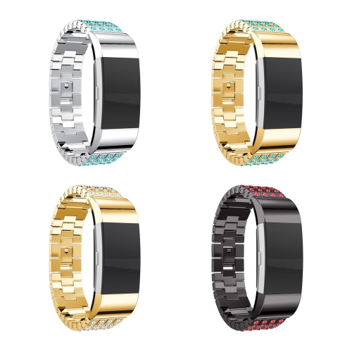 StrapsCo Attache de Montre Chaîne en Métal en Strass Pour Fitbit Charge 2 - Noir Mat & Rouge