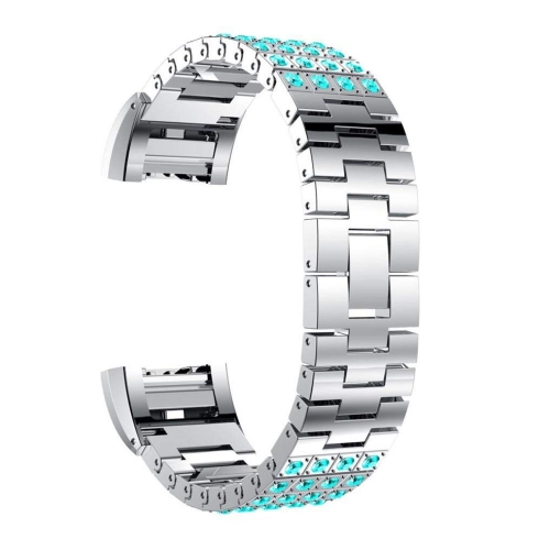 StrapsCo Metal Link Rhinestone Watch Band Strap for Fitbit Charge 2 - Silver & Blue