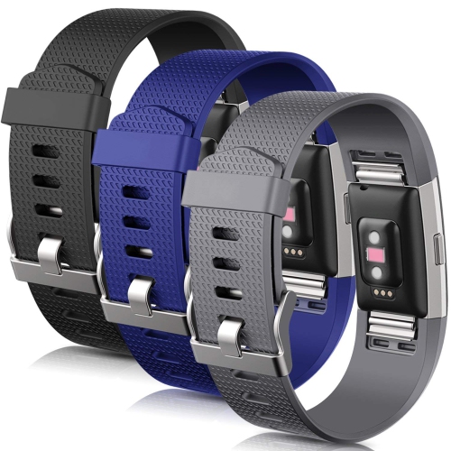 Fitbit Charge 2 Bands, Classic Bracelet Adjustable Replacement band TPU Strap Sport Watch Band Metal Clasp,LARGE,3 Pack
