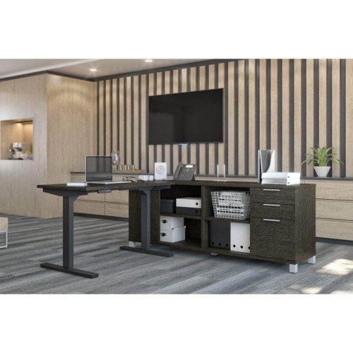 Pro Linea Contemporary L Shaped Desk With Credenza Bark Grey