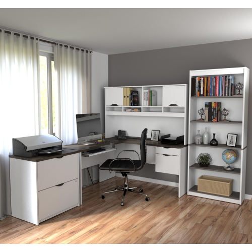 Innova Contemporary L Shaped Desk With Hutch Filing Cabinet