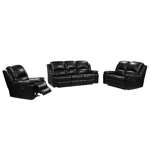 Alux A-Class Luxury Products Elite Collection 3 pc Air Leather Recliner Sofa Set - Colour Black