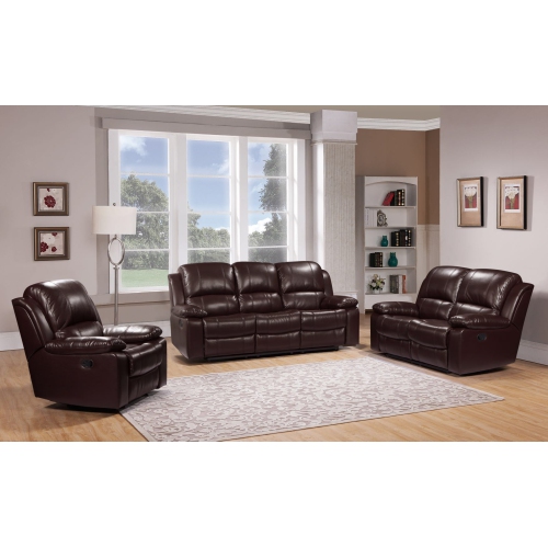 Alux A-Class Luxury Products Elite Collection 3 pc Air Leather Recliner Sofa Set - Chocolate Brown